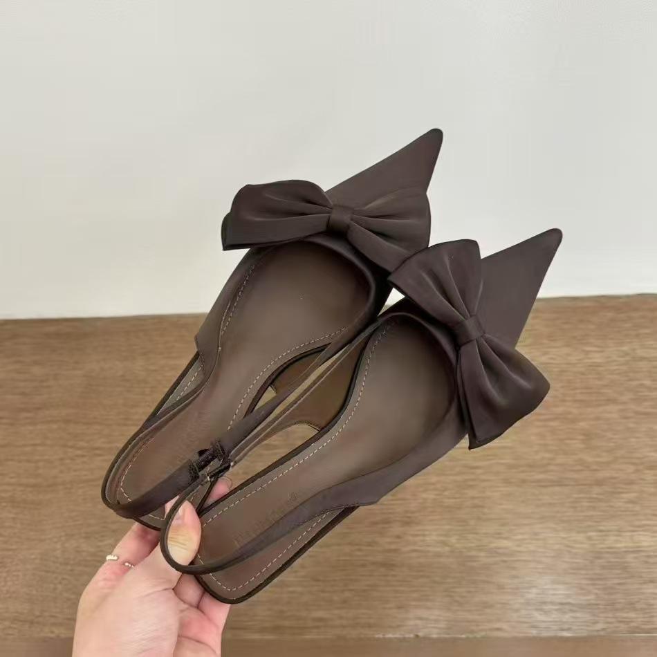 Женские босоножки Фиолетовый темперамент Атласный бант Острый задник Пустые босоножки Женские новые остроносые туфли на шпильках Женская обувь