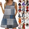 Женское модное повседневное платье без рукавов с квадратным вырезом, плиссированное платье-майка, пляжные платья с принтом