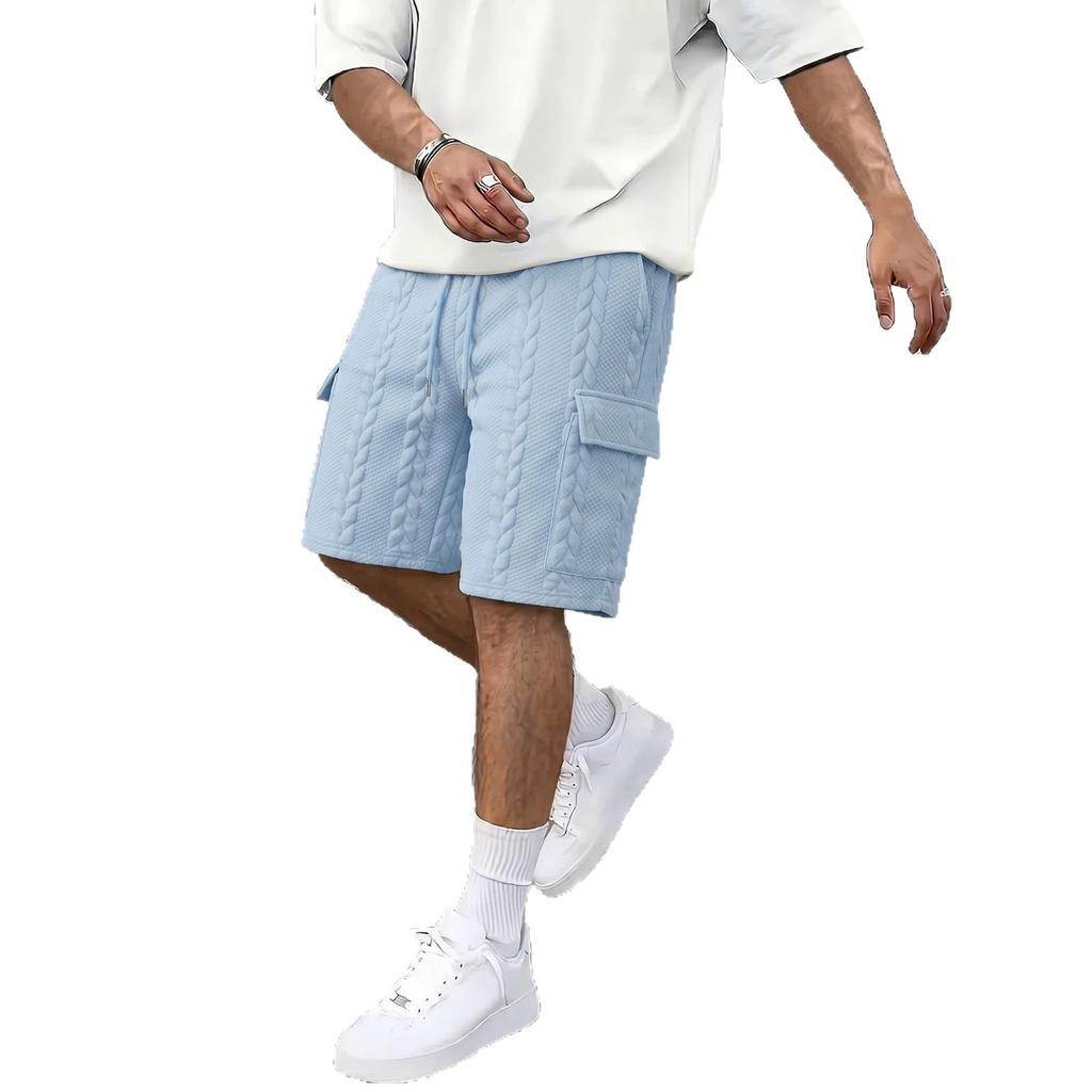 Men's Cable Texture Shorts with Drawstring Waist and Pockets