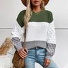Autumn Winter Vintage Loose Long Sleeve Top Color Collision Cardigan Knitwear O-Neck Sweater
