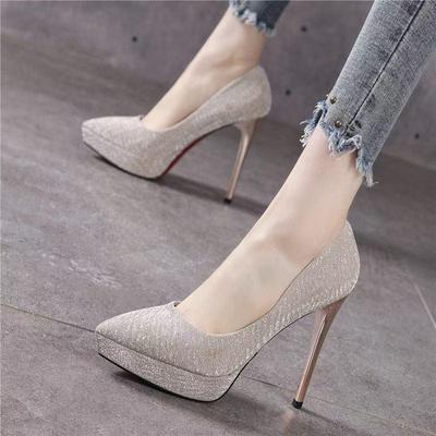 Женские туфли-стилетто 2025: Банкетные вечерние туфли с 12-сантиметровой водонепроницаемой платформой и острым носком на высоком каблуке
