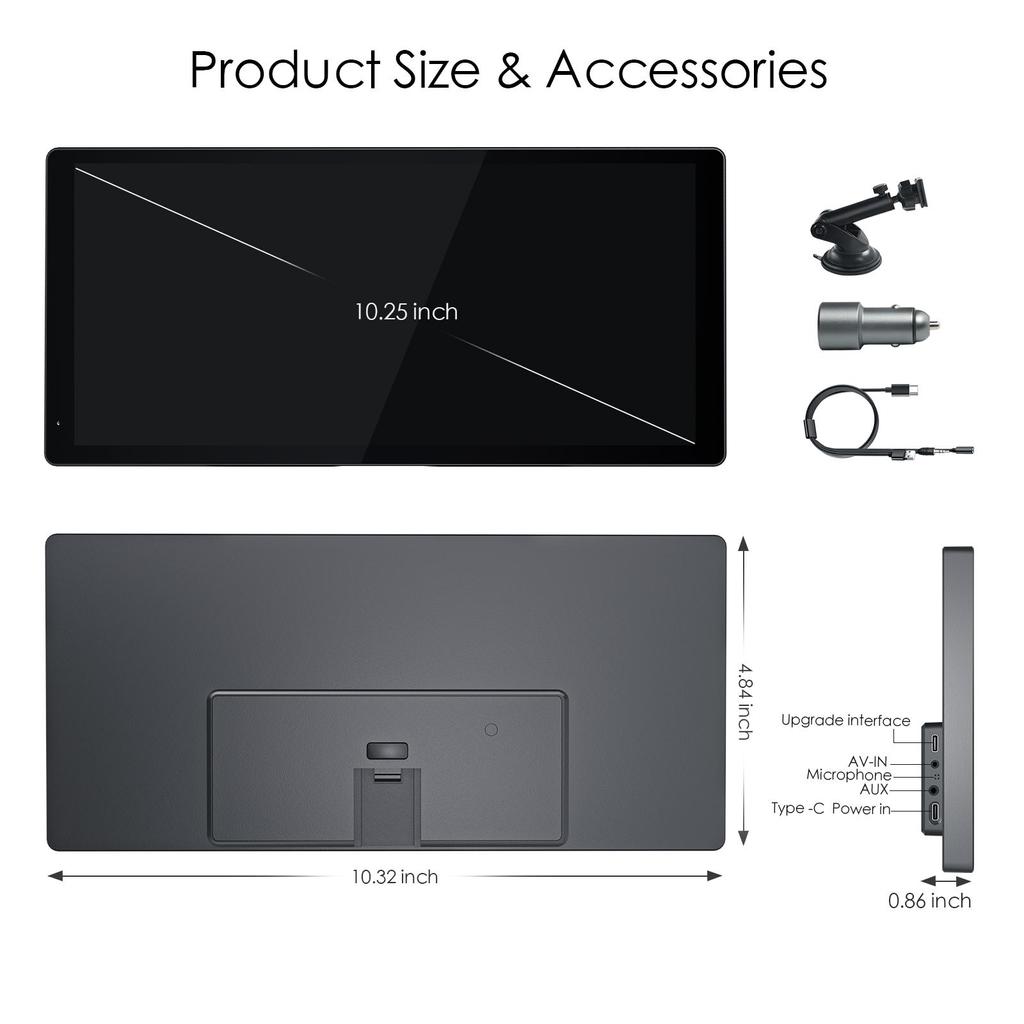 [carabc] D1025 Fully Laminated Display 1920x720 60fps Carplay Android Auto Screen for Car 10.25"