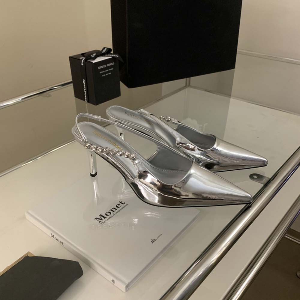 Мода Мода Женские Сандалии 2024 Новинки Вечерние Туфли Шпильки Тонкий Высокий Каблук Серебристые Черные Туфли для Платья Женский Размер 35-39 Свадьба