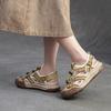 Johnature Retro Round Toe Breathable Mesh Sports Sandals Genuine Leather Lightweight Women's Shoes