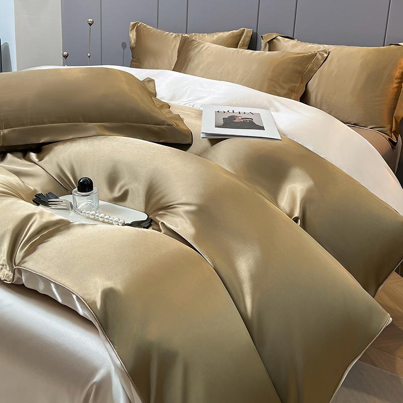 Summer Ice Silk FourPiece Bed Hat Imitation Tencel Quilt Cover Cool Silk Bed Sheet Washed Silk Quilt Cover
