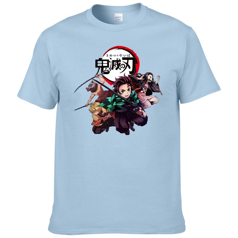 Печатная футболка Demon Slayer Kimetsu no Yaiba Мужская Харадзюку 100% Хлопок Футболка с коротким рукавом Летняя одежда Мужские Топы F171
