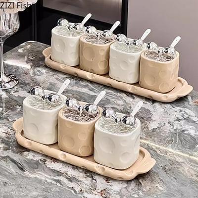 Набор банок для специй в форме сыра, креативная керамическая банка для специй в скандинавском стиле, органайзер для хранения соли и перца, домашние инструменты для приправ