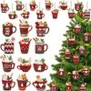 24Pcs Christmas Wood Ornaments Hot Cocoa Ornaments Christmas Hanging Red Cafe Coffee Cup Wood Cutouts Xmas Decoration for Tree Home Coffee Bar