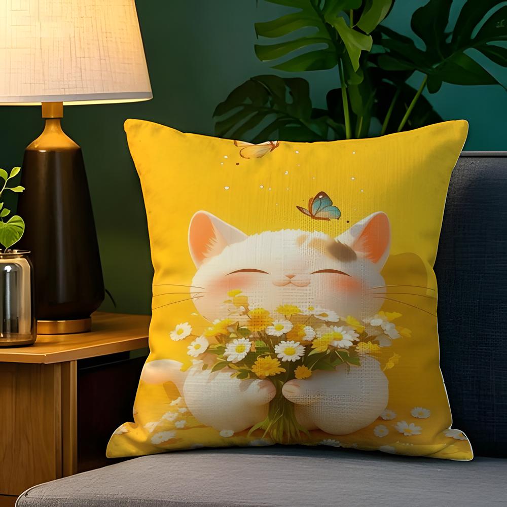 Cute cat illustration decoration  Pillow Case Natural Linen Pillow Case DoubleSided Decor Sofa Pillowcase Home Decor
