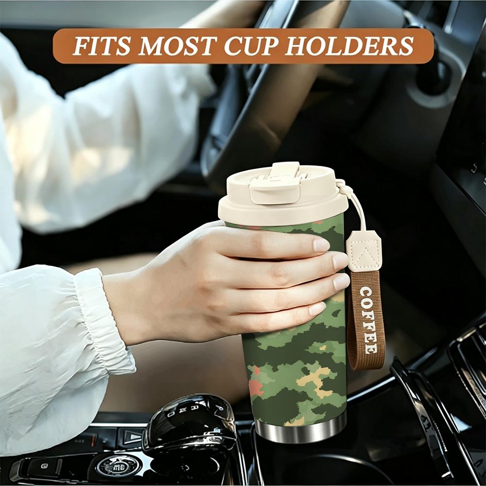 Camo Pattern Leakproof Insulated Coffee Tumbler Vacuum Thermal Cup for Travel Outdoor Sports Office Home Daily Use