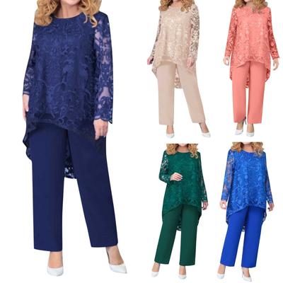 Женская мода, повседневные кружевные брюки с длинным рукавом, однотонный комплект леггинсов