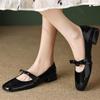 Fashion French Retro Low Heel Thick Bow Mary Jane Shoes Women 2025 Spring and Autumn New Patent Leather Shallow Mouth Pumps Single Shoes