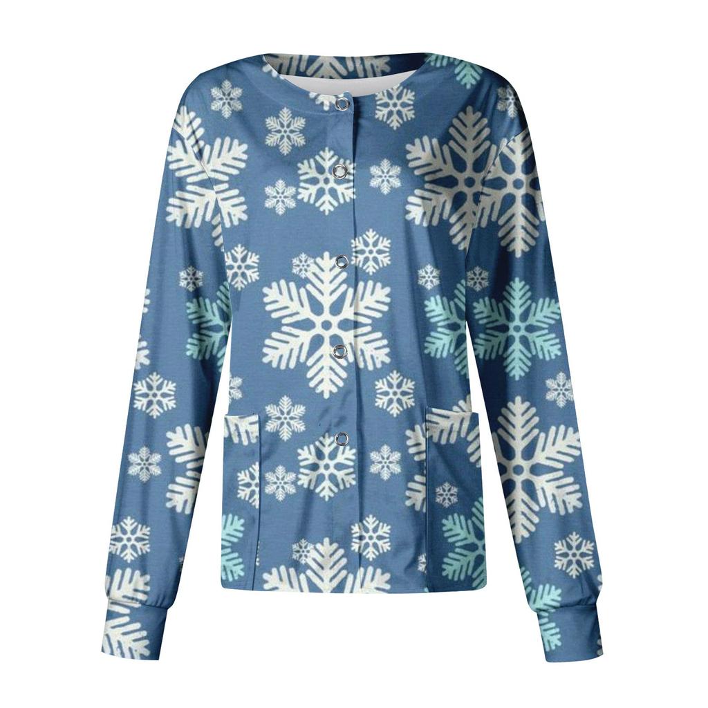 Women's Casual Long Sleeve Single Breasted Christmas Printed Dry-nurse Top