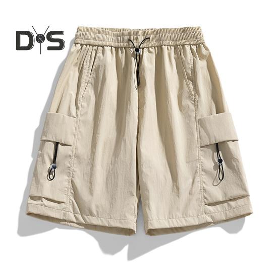 Мужские шорты, регулируемые, с эластичной резинкой на талии, спортивные шорты с несколькими карманами, однотонные, свободного кроя, повседневные шорты