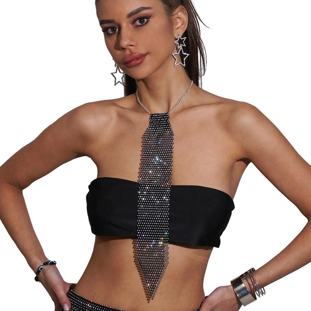 Женская Модная Элегантная Сетка с Блестками и Стразами, Галстук-бабочка, Сверкающая Хрустальная Длинная Цепочка-ожерелье, Ювелирное украшение для вечеринки