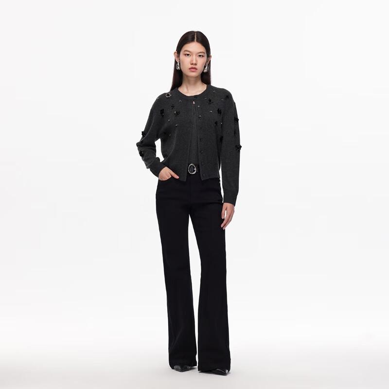 VEROMODA Beaded Round Neck Lamb Wool Blend Cardigan