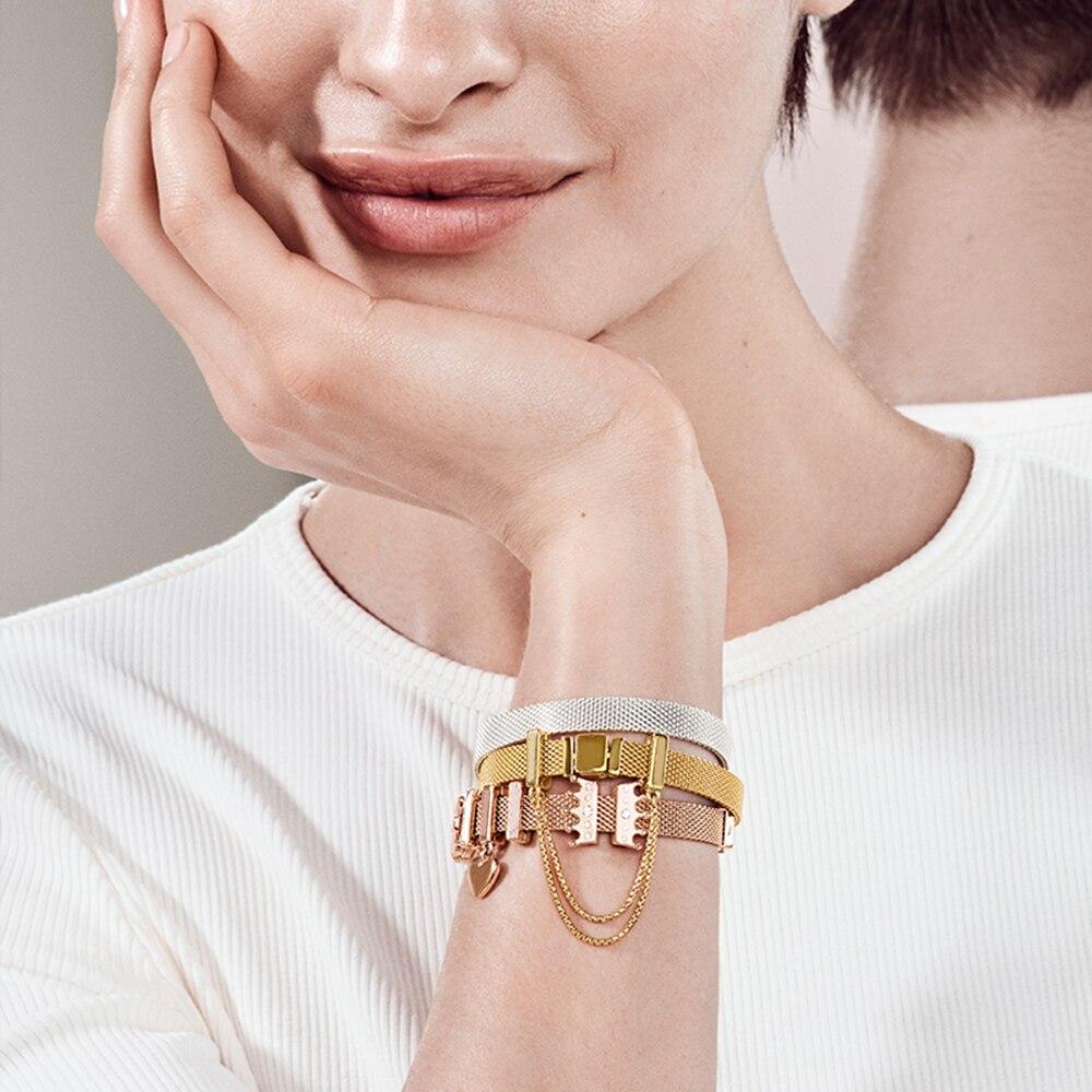 S925 Серебряный Цвет Браслет Сделай Сам Бисер Браслет Подходит Роскошные Оригинальные Подвески Женский Браслет Ювелирные Изделия Подарки Для Женщин 16-21 см