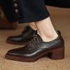 Sheepskin Autumn Winter Shoes Chunky Heels Size 43 Size 42 Round Toe Lace Up Deep Mouth Retro Fashion Pumps