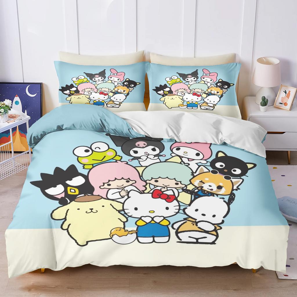 Sanrio Моя Мелоди Куроми Почакко Аниме Комплект Пододеяльника Comforte С Принтом Мультяшный Двуспальный Размер Комплекты Постельного Белья Рождественские Подарки 3-предметный