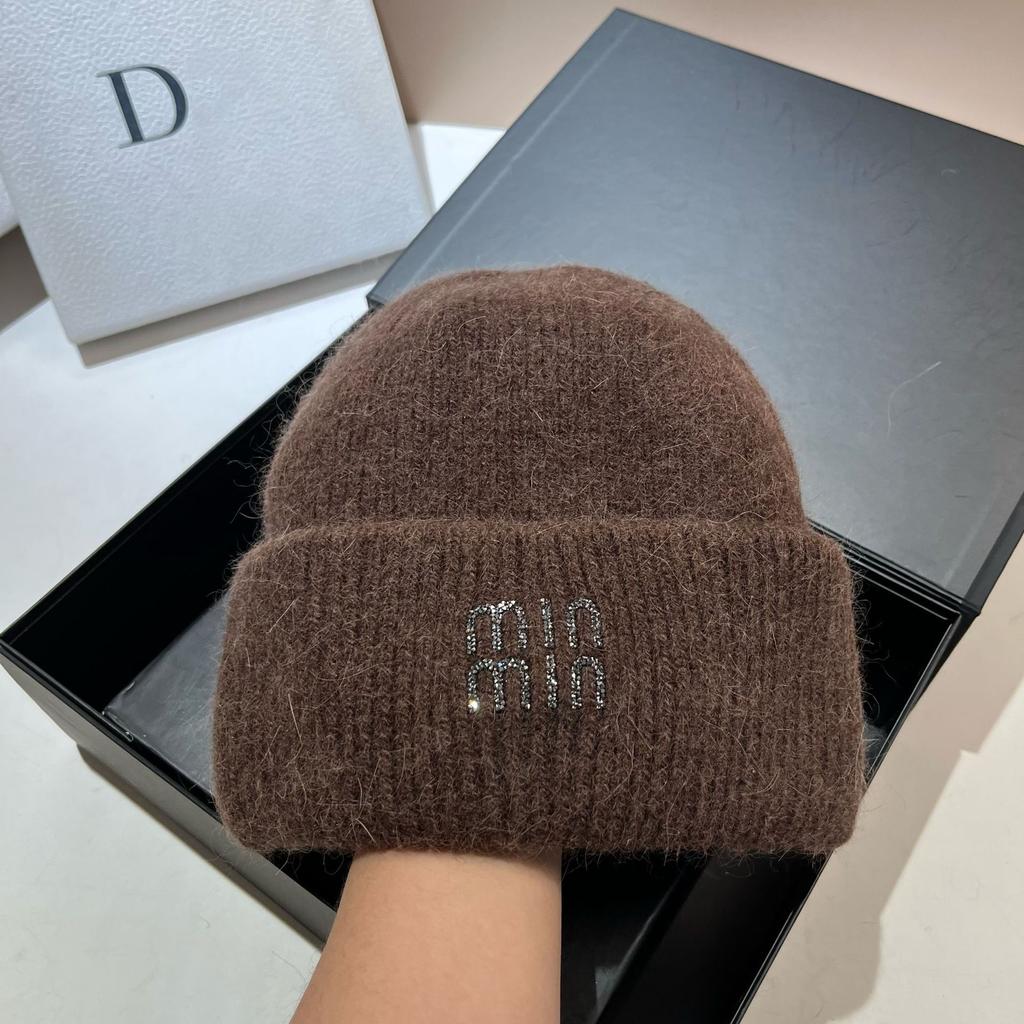 [Rabbit Fur] Min Thickened And Enlarged Double-Folded Edge Small Knitted Hat Winter Warm Plush Hat