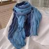 Scarf Cotton Hemp Gradient Blue Autumn Winter Retro Versatile Printed Women's Long Fold Shawl Soft New Fashionable Trend