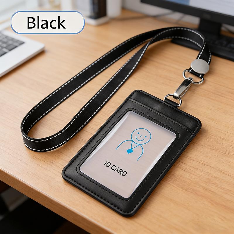 Second Layer Cowhide ID Badge Holder Business Work Card Holders with Neck Lanyard Women Men Formal Staff Office Worker Supplies ID Card Case