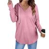 Women's Fashion Casual V-Neck Solid Colour Hooded Drawstring Long Sleeve Fitness Top