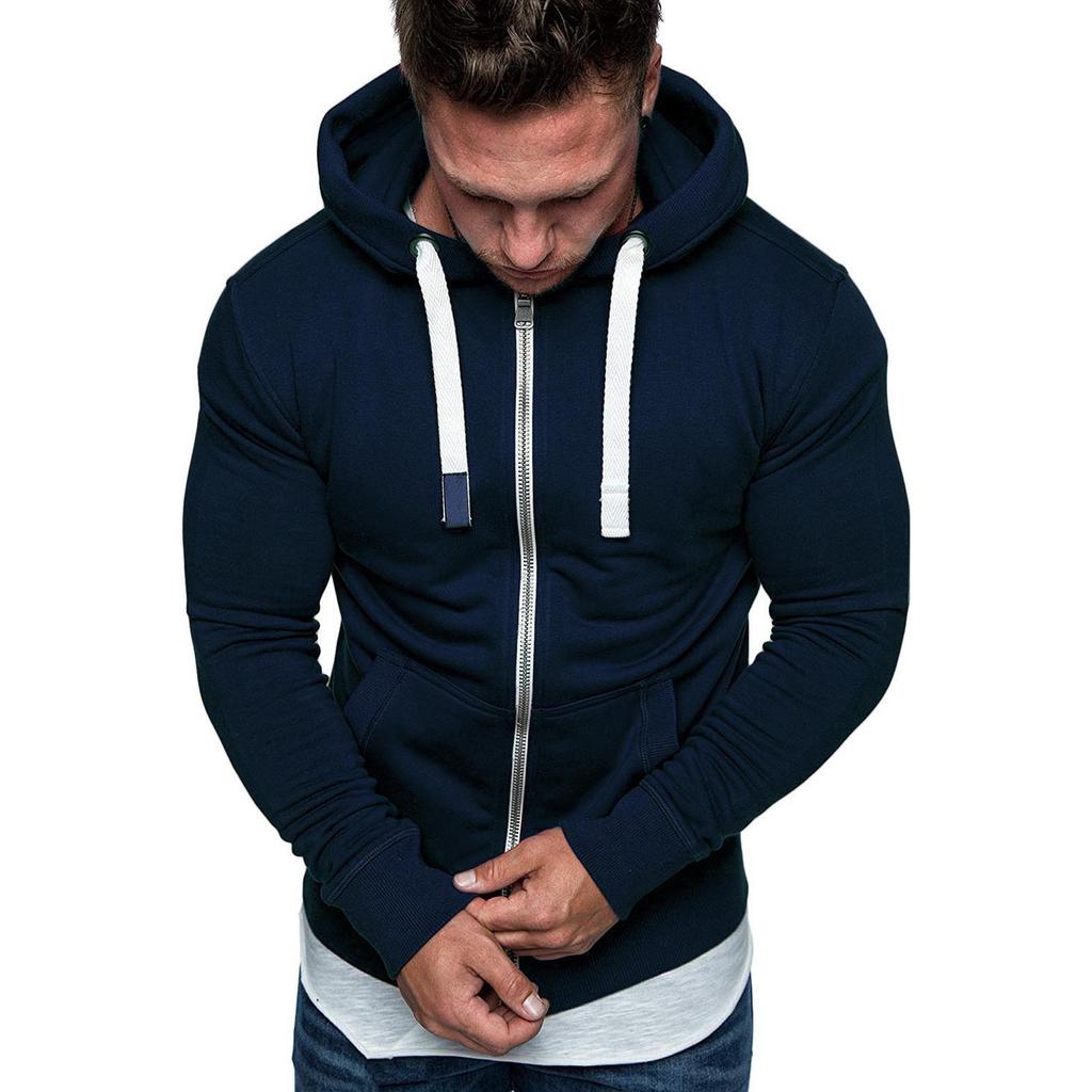 Spring And Autumn New Men's Solid Color Cardigan Hooded Fleece Casual Coat