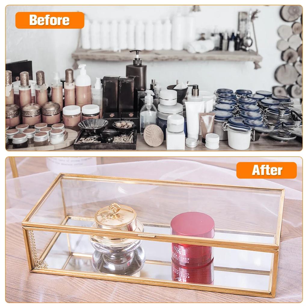 1/2 шт. стеклянная шкатулка для украшений прозрачная золотая прямоугольная винтажная ювелирная шкатулка для хранения ожерелий браслетов сережек