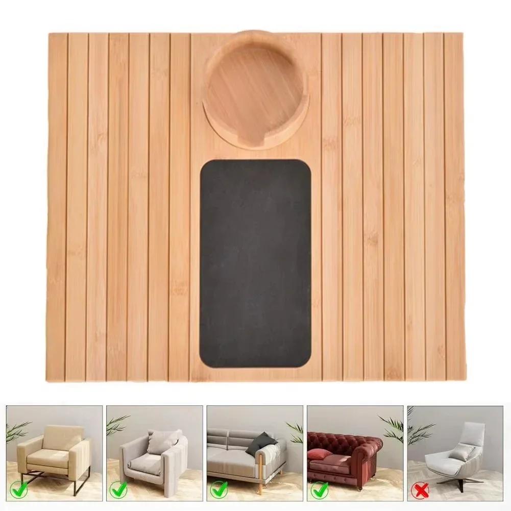 Lazy Sofa Armrest Tray Natural Non-Slip Bamboo Sofa Side Storage Tray Foldable Solid Wooden Snacks And Treats Dinner Tray