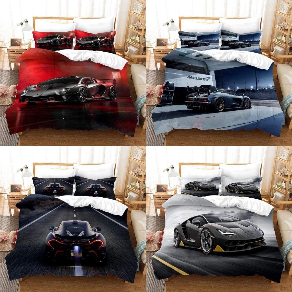 Постельный комплект с принтом спортивного автомобиля из фланелевого материала для комфортного сна подростка