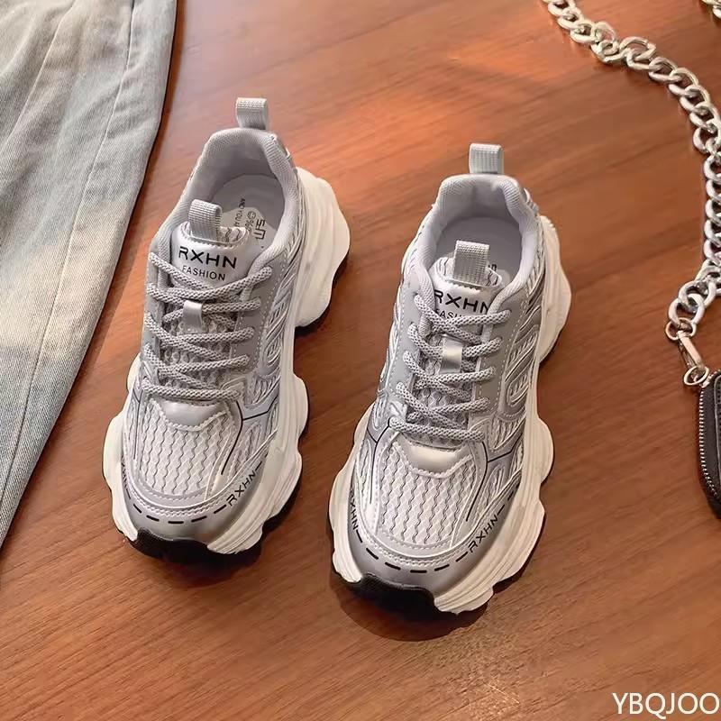 Fashionable versatile thick soled women's new spring summer thin mesh breathable height increasing casual sports shoes