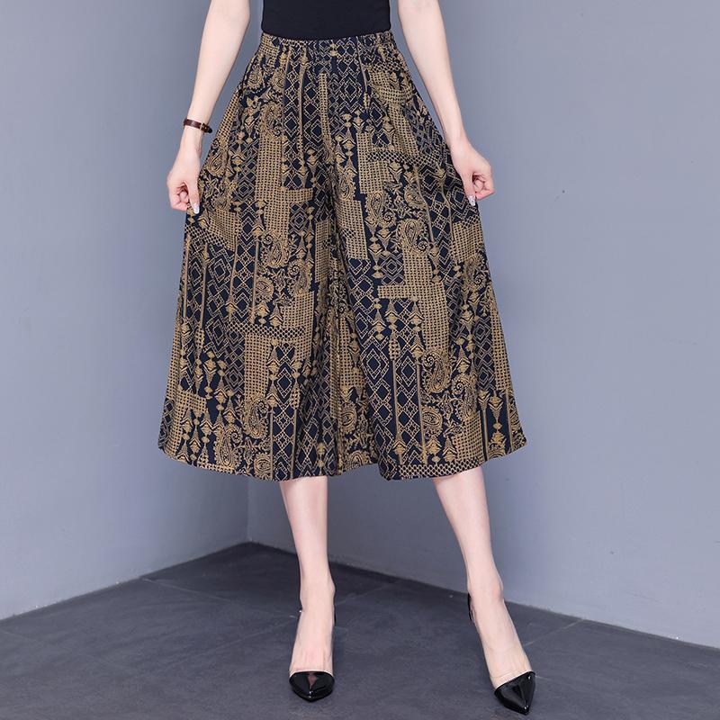 Широкие брюки с высокой талией, женские летние брюки больших размеров, повседневные свободные винтажные брюки с эластичной резинкой на талии, большие размеры