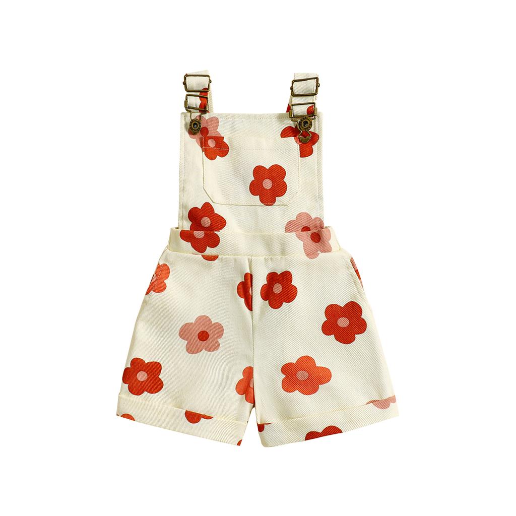 Джинсовый комбинезон для маленькой девочки с цветочным/клубничным принтом, джинсовый комбинезон с подтяжками на бретелях и шортами