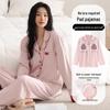 Женский пижамный комплект больших размеров из чистого хлопка с длинным рукавом и нагрудными вкладышами - Высококачественная домашняя одежда для весны/осени