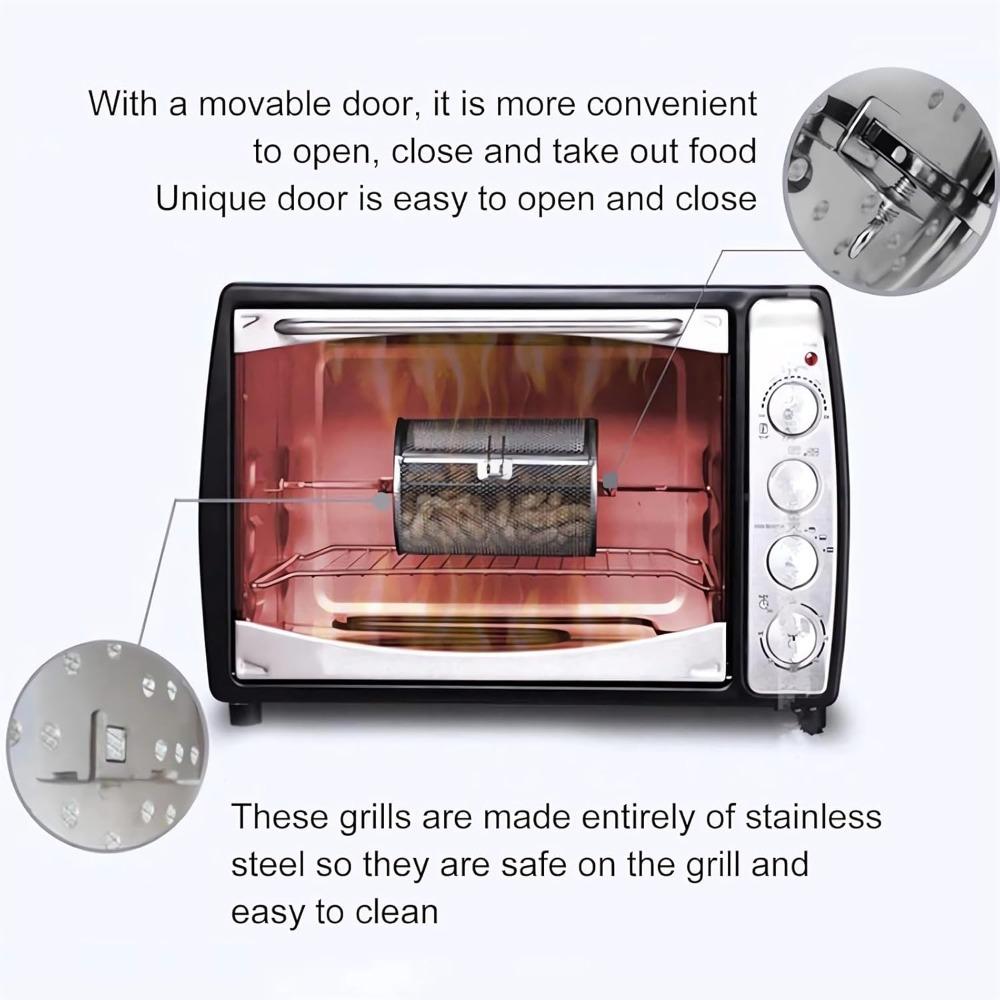 Stainless Steel Rotating Chicken Wing Basket with Automatic Rewind 360° Rotating BBQ Basket Outdoor BBQ Basket Set Gift