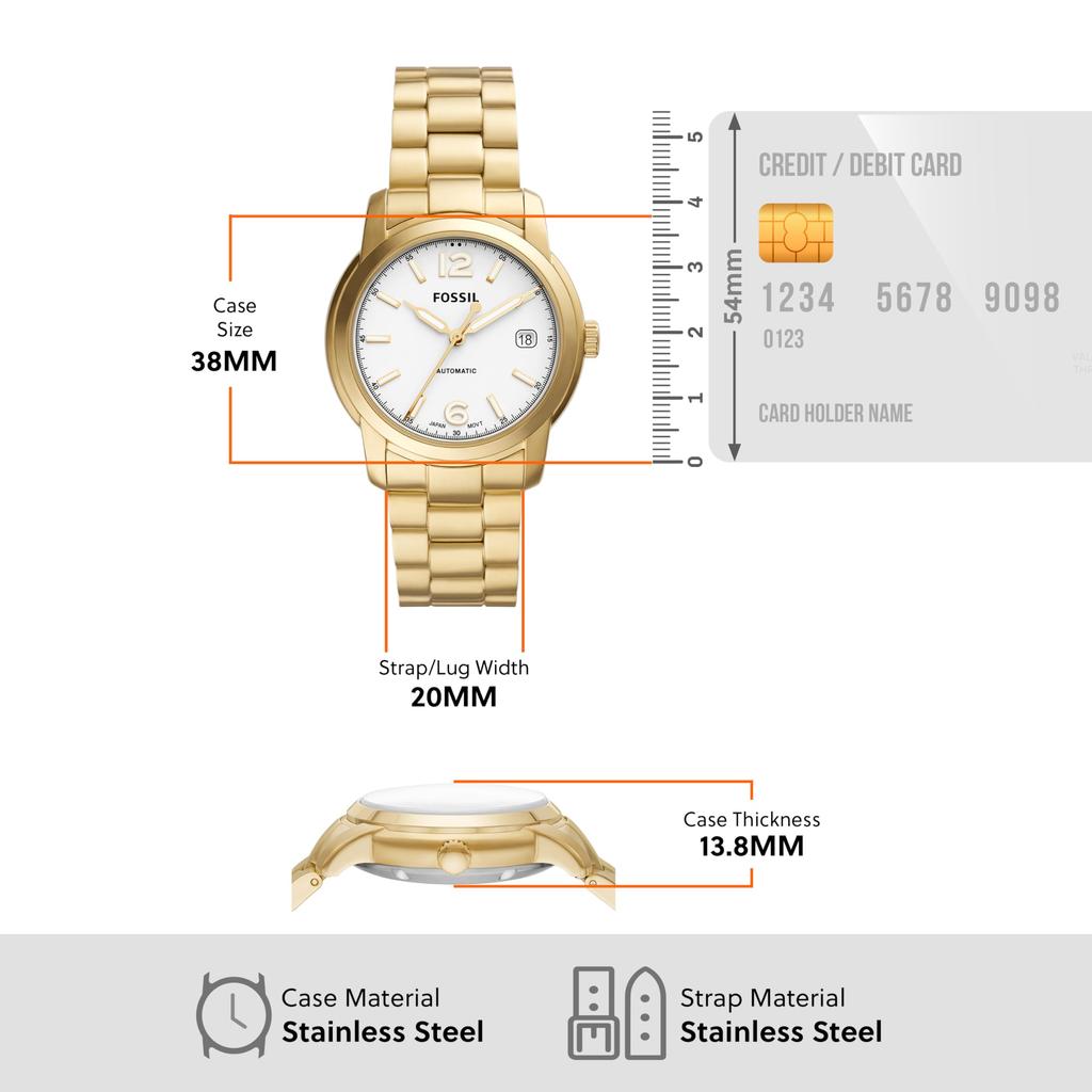 Fossil HERITAGE Автоматические часы из нержавеющей стали Золотистого тона