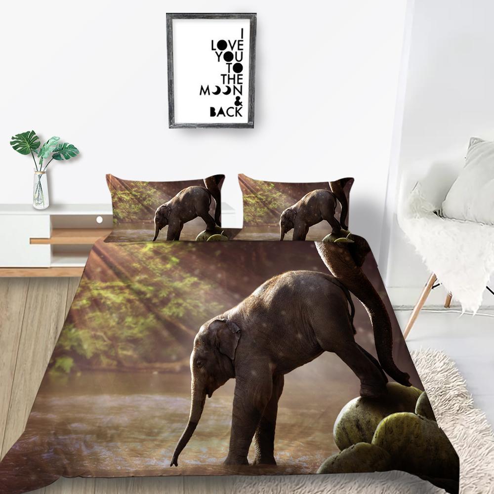 Новая мода комплект пододеяльников со слоном королевского размера, постельные принадлежности, роскошный домашний текстиль, мягкий пододеяльник с 3D принтом животных, детское постельное белье