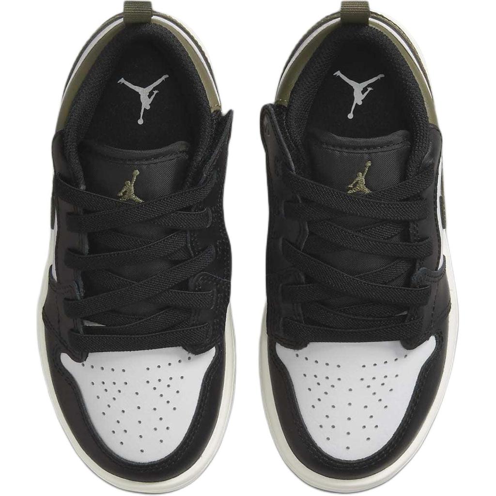 Jordan Air Jordan 1 Slip Resistant Abrasion Resistant Low top Children's Basketball Shoes White Black Green DR9748-092