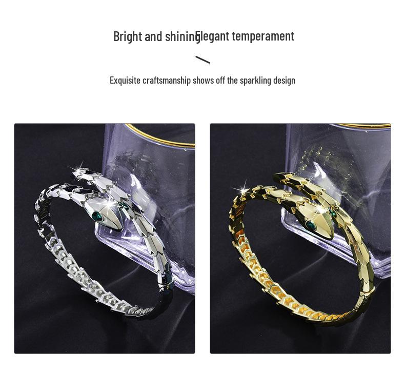 Открытый браслет-пружина в форме змеи с золотой чешуей - Женский модный браслет высокого класса