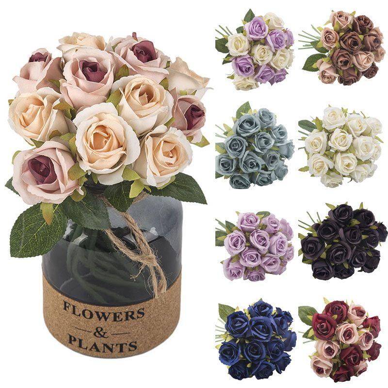 Rose Artificial 12head Bouquet Silk Flowers Wedding Party Home Decoration