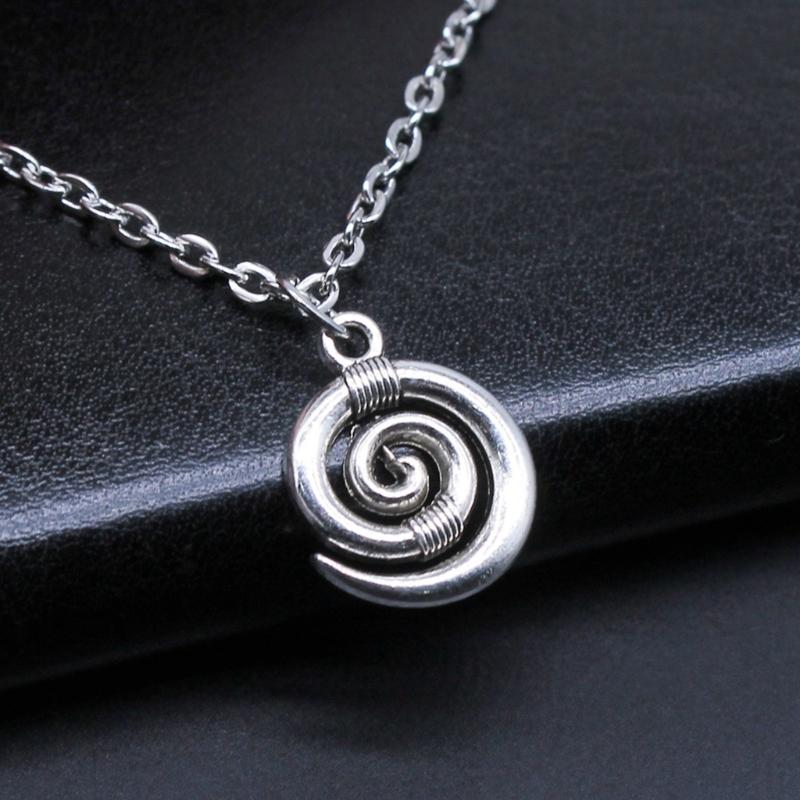 Fashion Simple Necklace Vintage Antique Silver Color Vortex Symbol Pendant Necklace 15x19mm Durable Alloy Neck Chain
