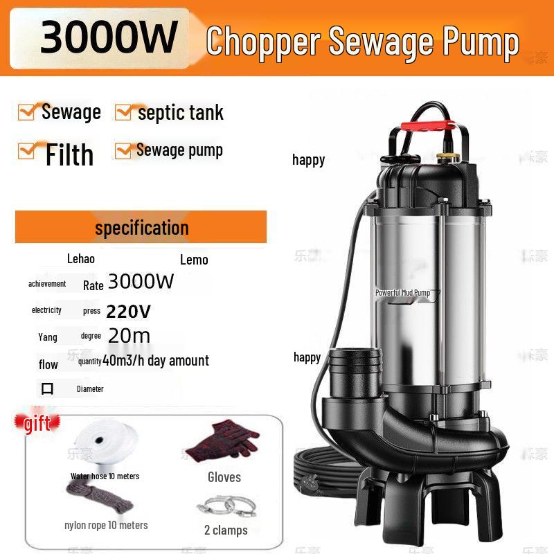 220V Household Sewage & Sludge Pump for Septic Tank and Drainage