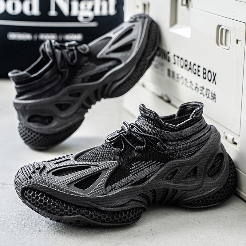 Shoes men can wear in all seasons, fly-woven thin, comfortable and breathable, versatile color matching, thick-soled no-lace-up sports men's shoes