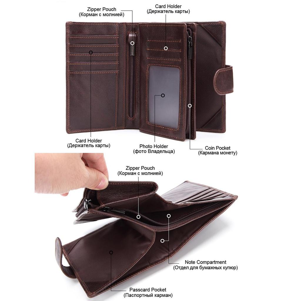 MISFITS Mens Wallets Genuine Leather Passport Holder Wallet Man Vintage Cowhide Passport Cover Brand Male Zipper&Hasp Coin Purse