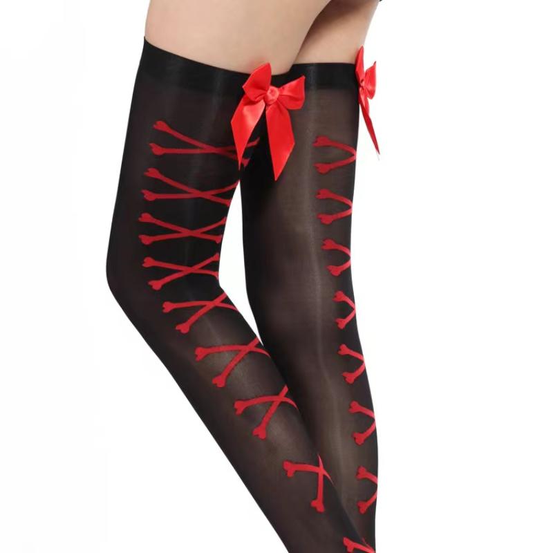 Women's Sexy Stockings Bow Lace Fishnet Thigh High Stockings Nylon Over The Knee Socks Sexy Stockings for Women Black Pink