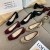Fashion 2025 Spring And Autumn New Style Flat Mouth Single Shoe Vintage High Heel Milk Shoe Commuting Velvet Surface Mary Jane Shoe