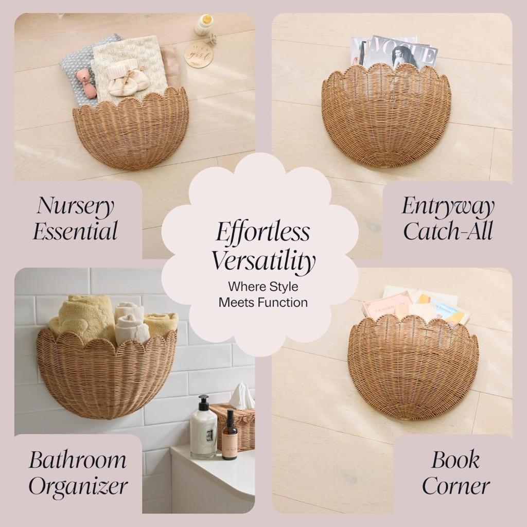 Pastoral rattan weaving wall hanging storage basket Home furnishing B   B decoration toy sundries storage basket Flower basket rattan weaving storage