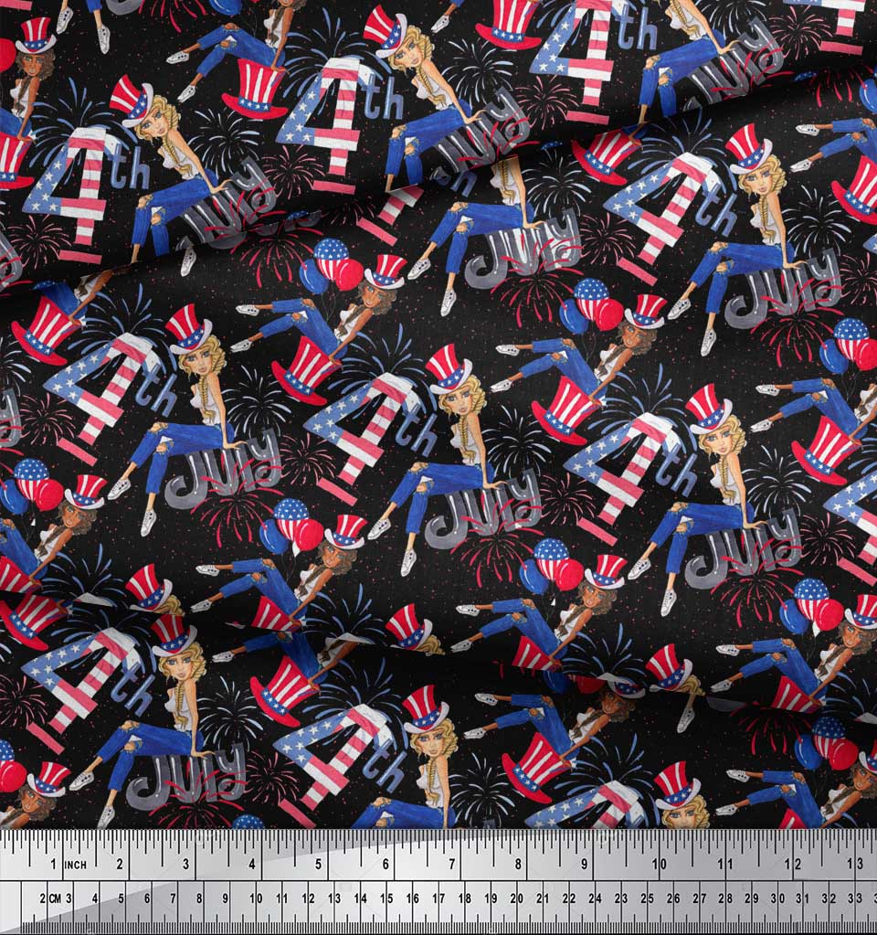 Soimoi Черная японская креп-сатиновая ткань для женщин, воздушных шаров и фейерверков с принтом для вечеринок, ткань по метрам 42 дюйма