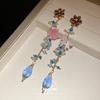 Zircon Freshwater Pearl Flower Tassel Earrings for Women, Luxury Sweet Fresh Elegant Ear Jewelry